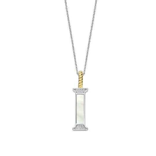 Ti Sento Sterling Silver 18 Gold Plated MOP Letter I Necklace