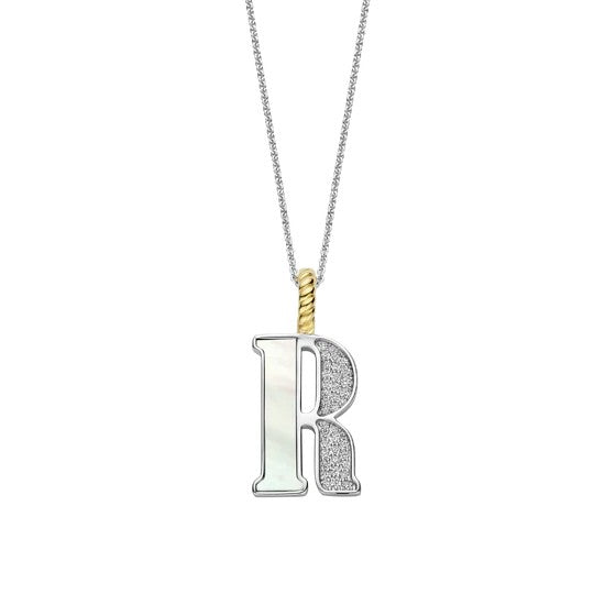 Ti Sento Sterling Silver 18 Gold Plated MOP Letter R Necklace