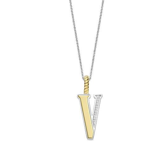Ti Sento Sterling Silver 18 Gold Plated Letter V Necklace