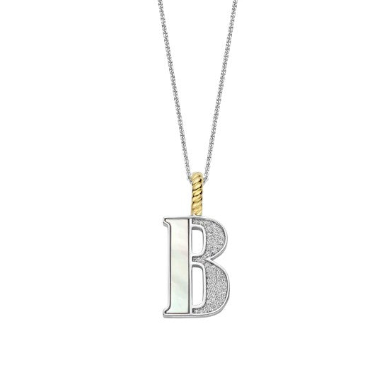 Ti Sento Sterling Silver 18 Gold Plated MOP Letter B Necklace
