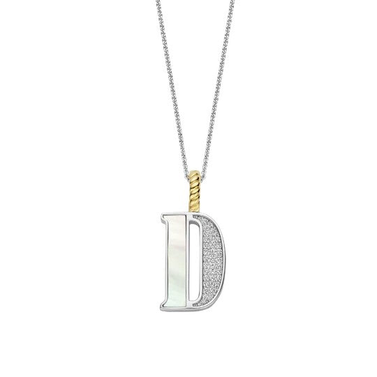 Ti Sento Sterling Silver 18 Gold Plated MOP Letter D Necklace