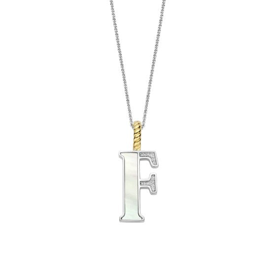 Ti Sento Sterling Silver 18 Gold Plated MOP Letter F Necklace