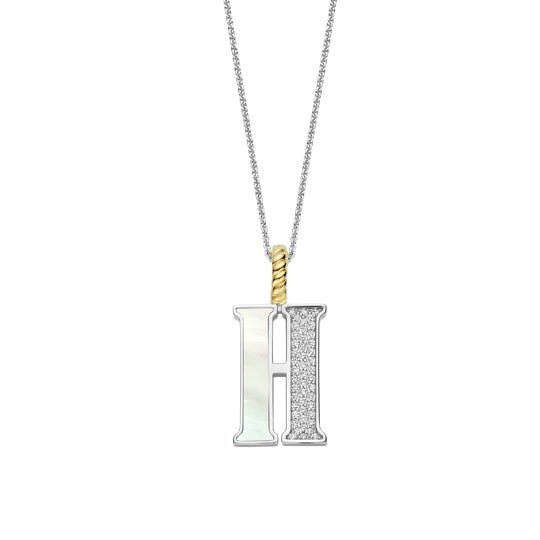 Ti Sento Sterling Silver 18 Gold Plated MOP Letter H Necklace