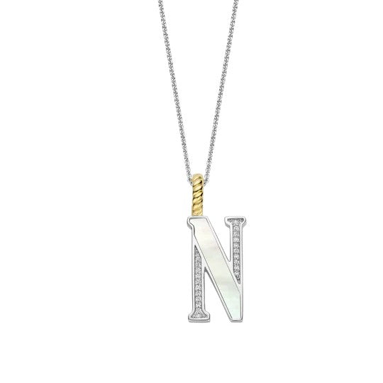 Ti Sento Sterling Silver 18 Gold Plated MOP Letter N Necklace