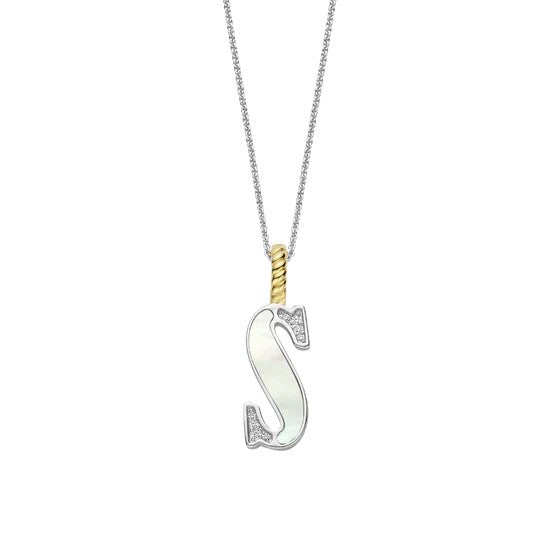 Ti Sento Sterling Silver 18 Gold Plated MOP Letter S Necklace