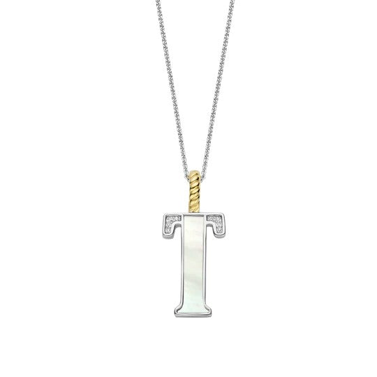 Ti Sento Sterling Silver 18 Gold Plated MOP Letter T Necklace