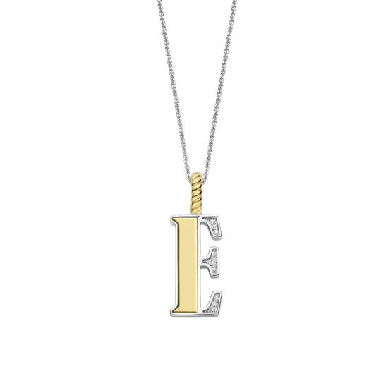TI SENTO Sterling Silver 18 Gold Plated Letter E Necklace