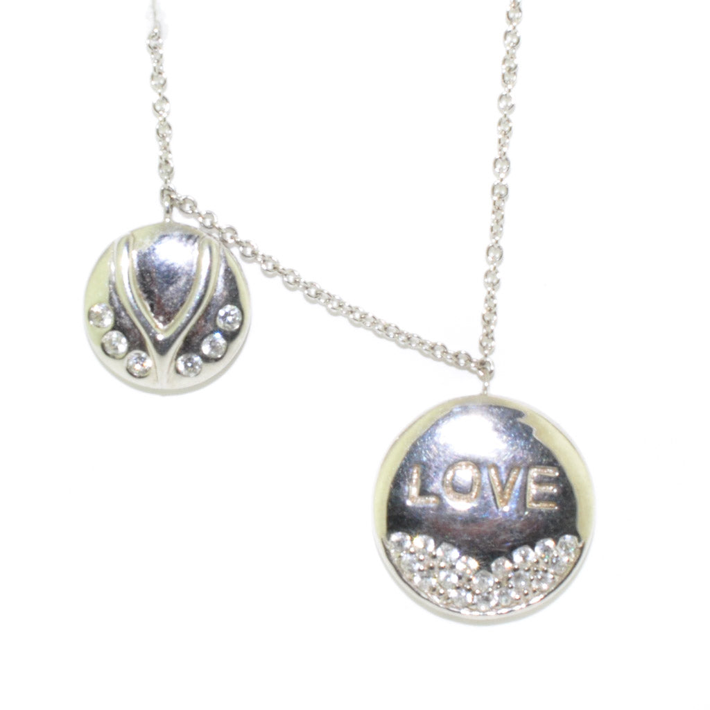 Graziella Sterling Silver 18 Cubic Zirconia Love Necklace