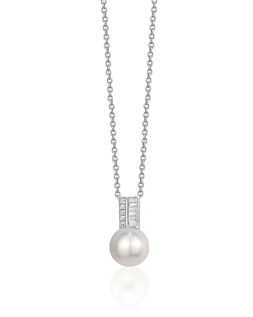 Larus Sterling Silver 18" Freshwater Pearl &amp; C.Z Necklace.