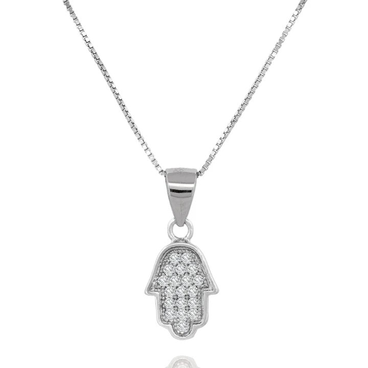Graziella Sterling Silver 18 Cubic Zirconia Hamsa Necklace