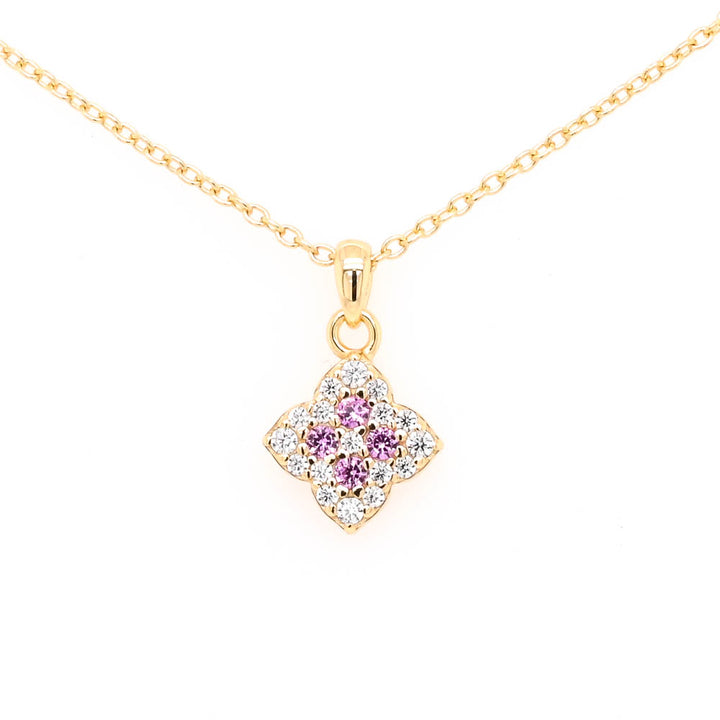 Graziella Sterling Silver Gold Vermeil 18" C.Z Clover Necklace.