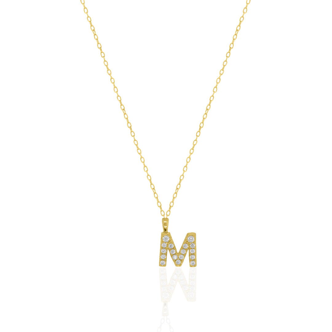 Graziella Sterling Silver Gold Vermeil C.Z Pave Letter "M" Necklace.