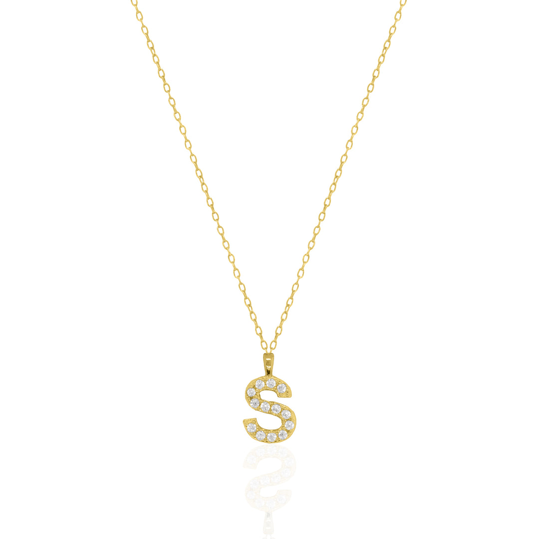 Graziella Sterling Silver Gold Vermeil C.Z Pave Letter "S" Necklace.