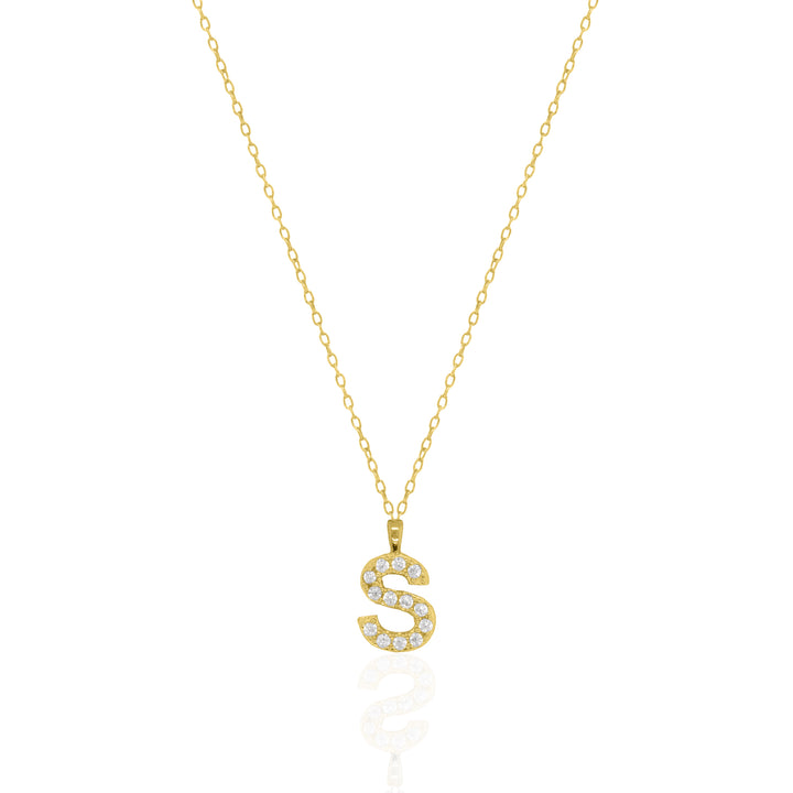 Graziella Sterling Silver Gold Vermeil C.Z Pave Letter "S" Necklace.