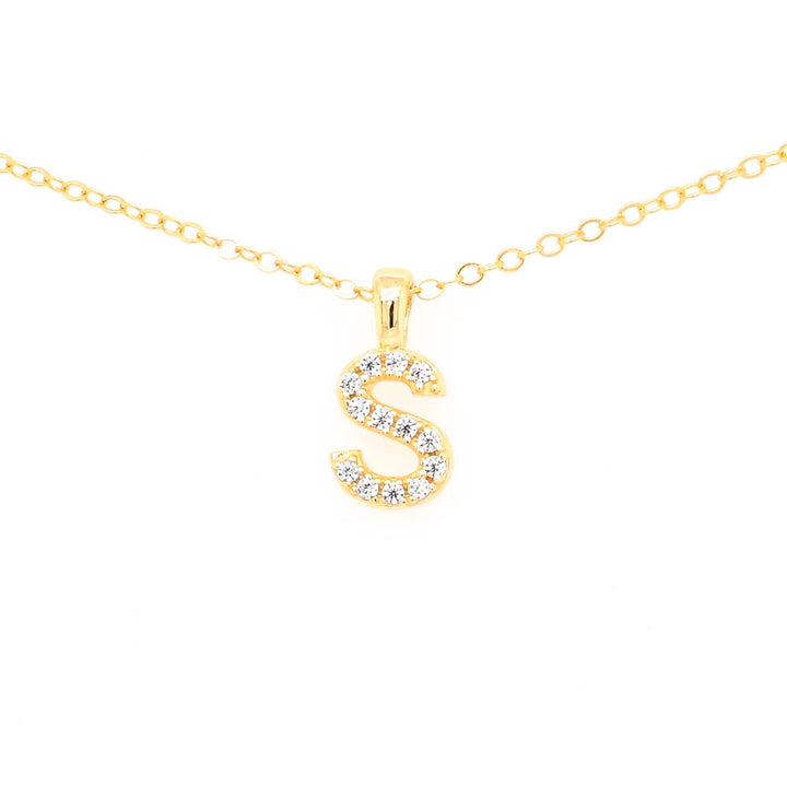 Graziella Sterling Silver Gold Vermeil C.Z Pave Letter "S" Necklace.