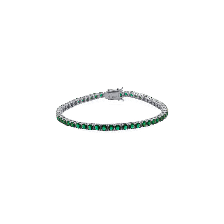 Graziella Sterling Silver 7" 7.00CTW LAB Created Emerald Tennis Bracelet.