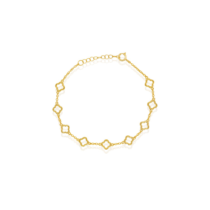 Graziella Sterling Silver Gold Vermeil 7.5" Cutout Clover Station Brac