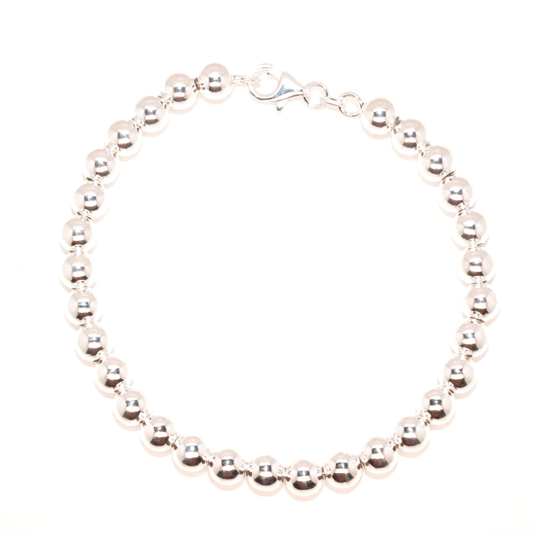 Sterling Silver 7.5" 5mm Bead Bracelet.