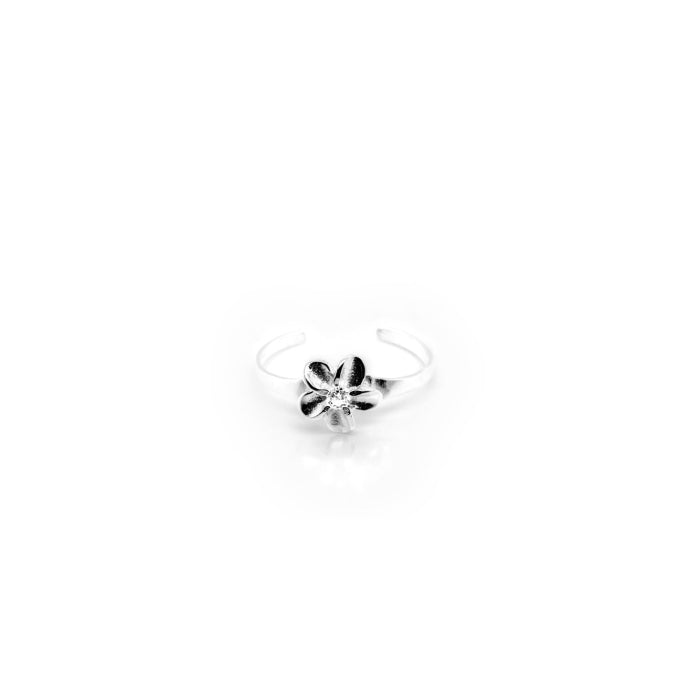 Sterling Silver Diamond Cut CZ Flower Toe Ring