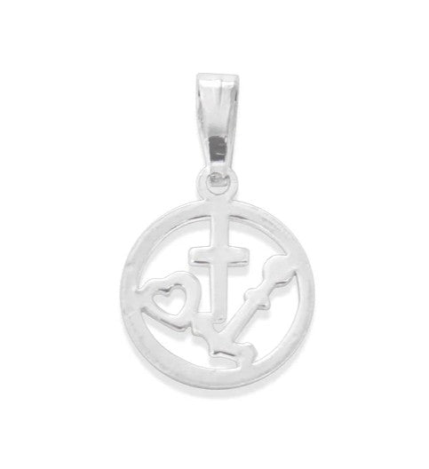 Graziella Sterling Silver Faith ,Hope &amp; Love Round Disc Pendant.