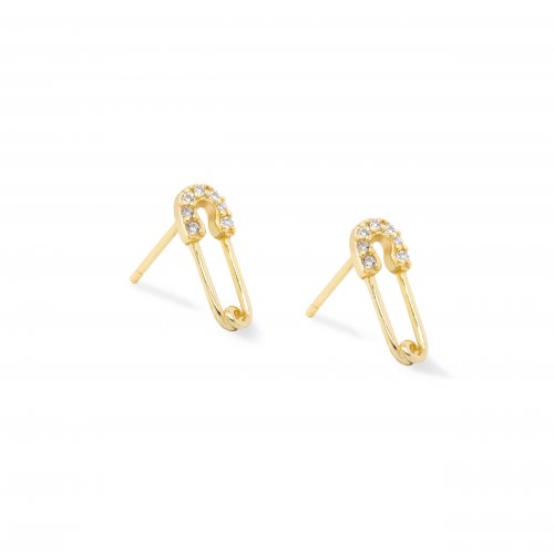 Graziella Sterling Silver Gold Vermeil Cubic Zirconia Safety Pin Stud Earrings