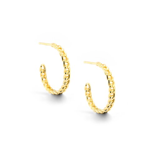 Graziella Sterling Silver Gold Vermeil Curb Chain 19mm Hoops Earrings