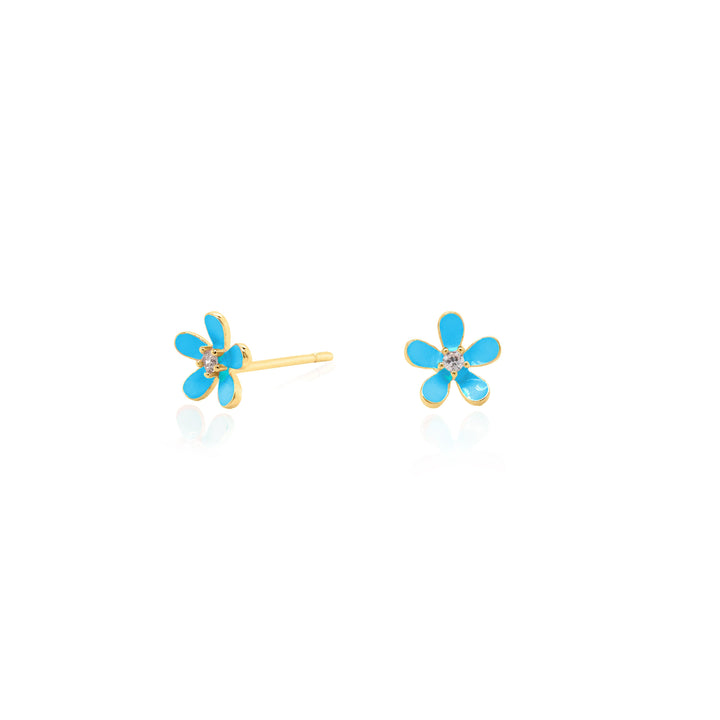 Graziella Sterling Silver Gold Vermeil CZ Mini Flower Stud Earrings.