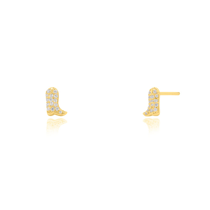 Sterling Silver CZ Pave Cowboy Boots Stud Earrings