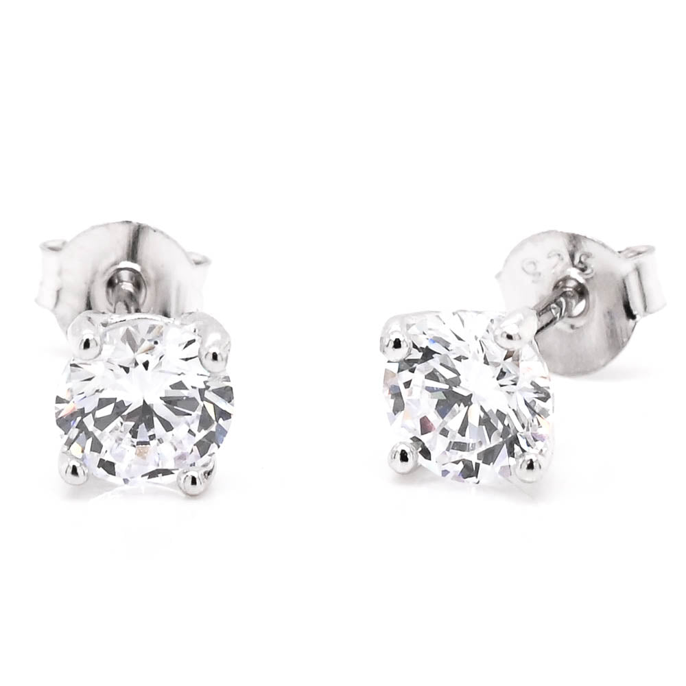 Graziella Sterling Siver Round CZ 6mm Stud Earrings.