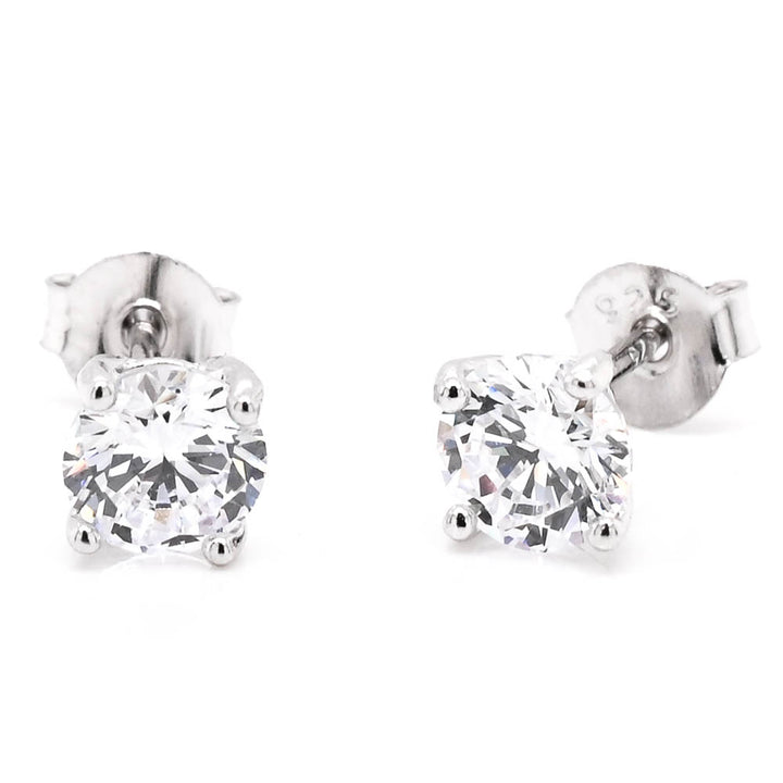 Graziella Sterling Siver Round CZ 5mm Stud Earrings.