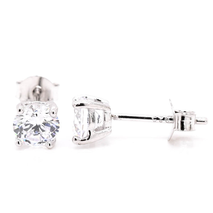 Graziella Sterling Siver Round CZ 6mm Stud Earrings.