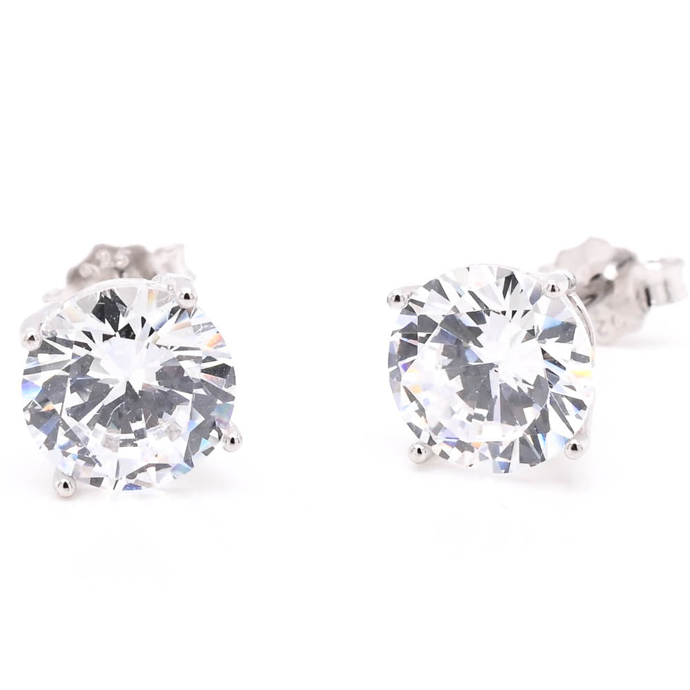 Graziella Sterling Siver Round Cubic Zirconia 8mm Stud Earrings