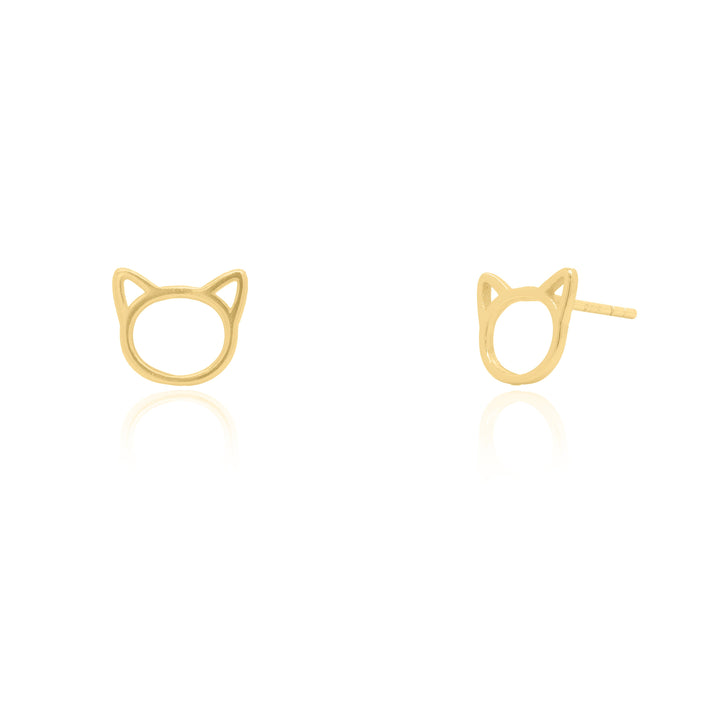 Graziella Sterling Silver Gold Vermeil Hollow Cat Stud Earrings.