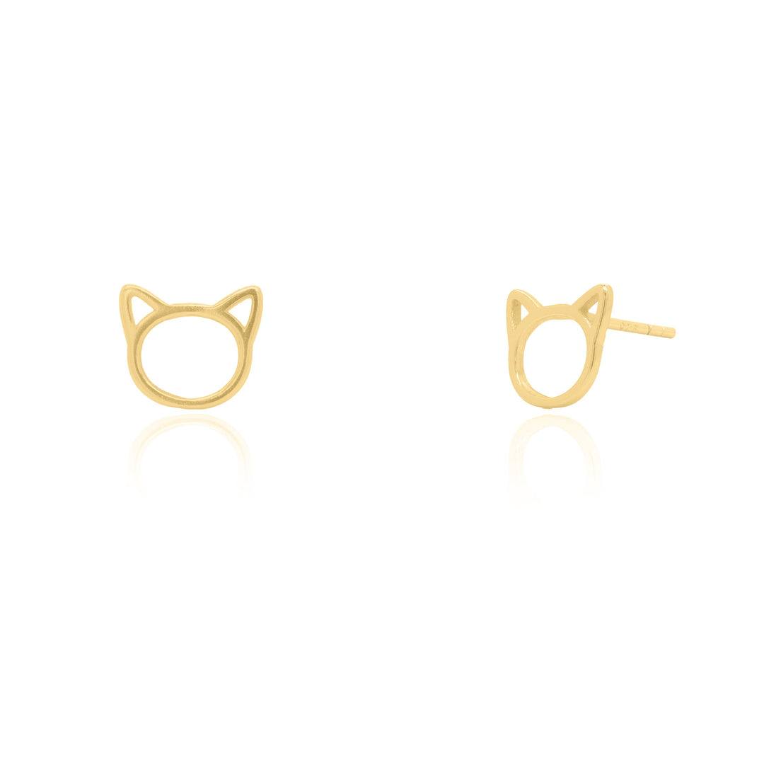 Graziella Sterling Silver Gold Vermeil Hollow Cat Stud Earrings.