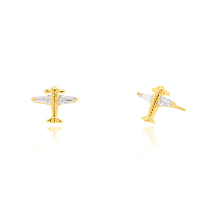 Graziella Sterling Silver Gold Vermeil  C.Z Airplane Stud Earrings.