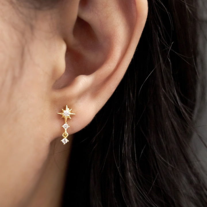 Graziella Sterling Silver Gold Vermeil C.Z Starburst Stud Earrings.