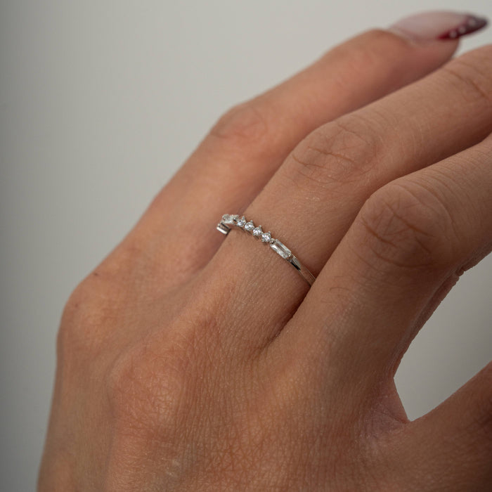 Graziella Sterling Silver Cubic Zirconia Morse Code ILU Ring