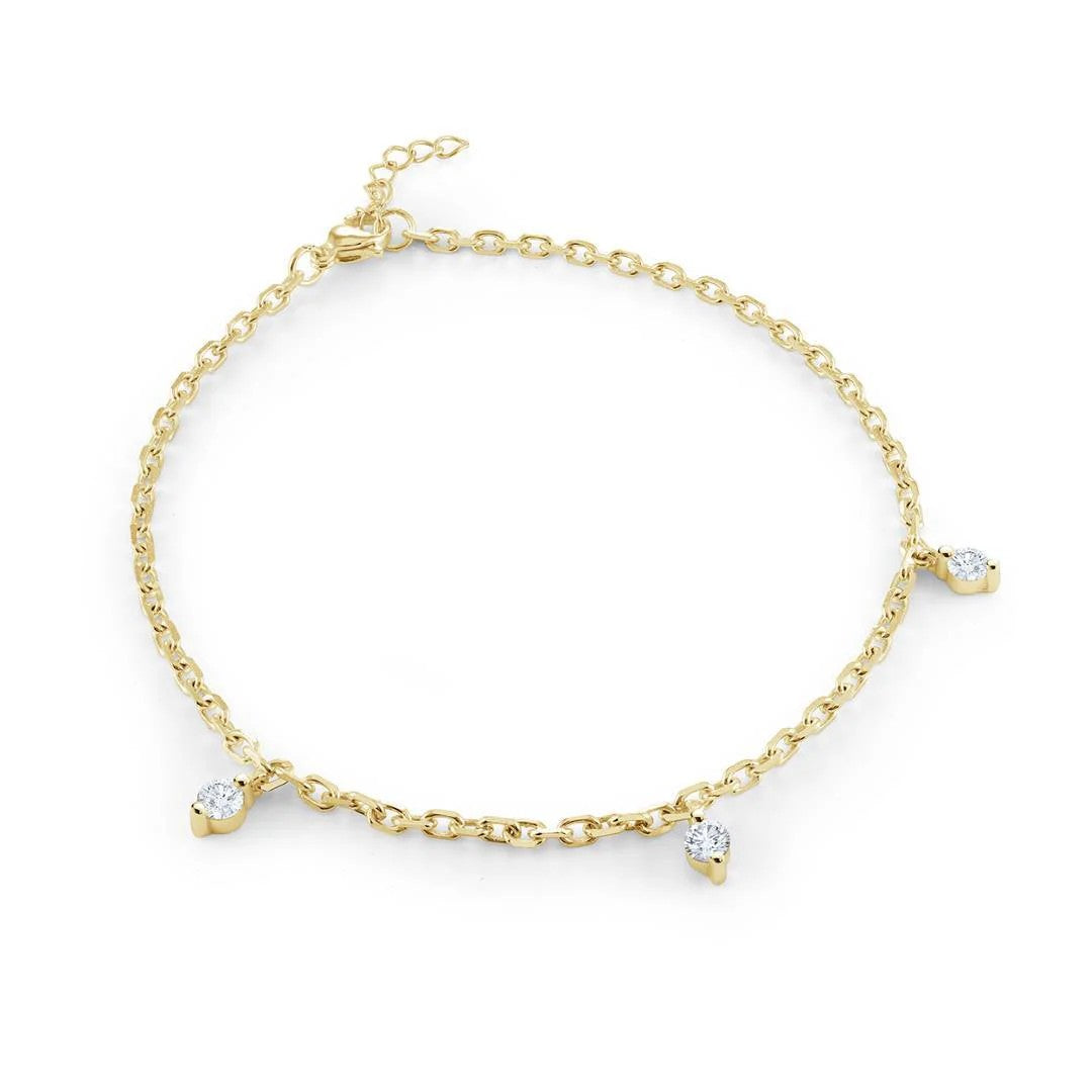 Veloria Steel Gold IP 10"  Royal Drop Cz Anklet