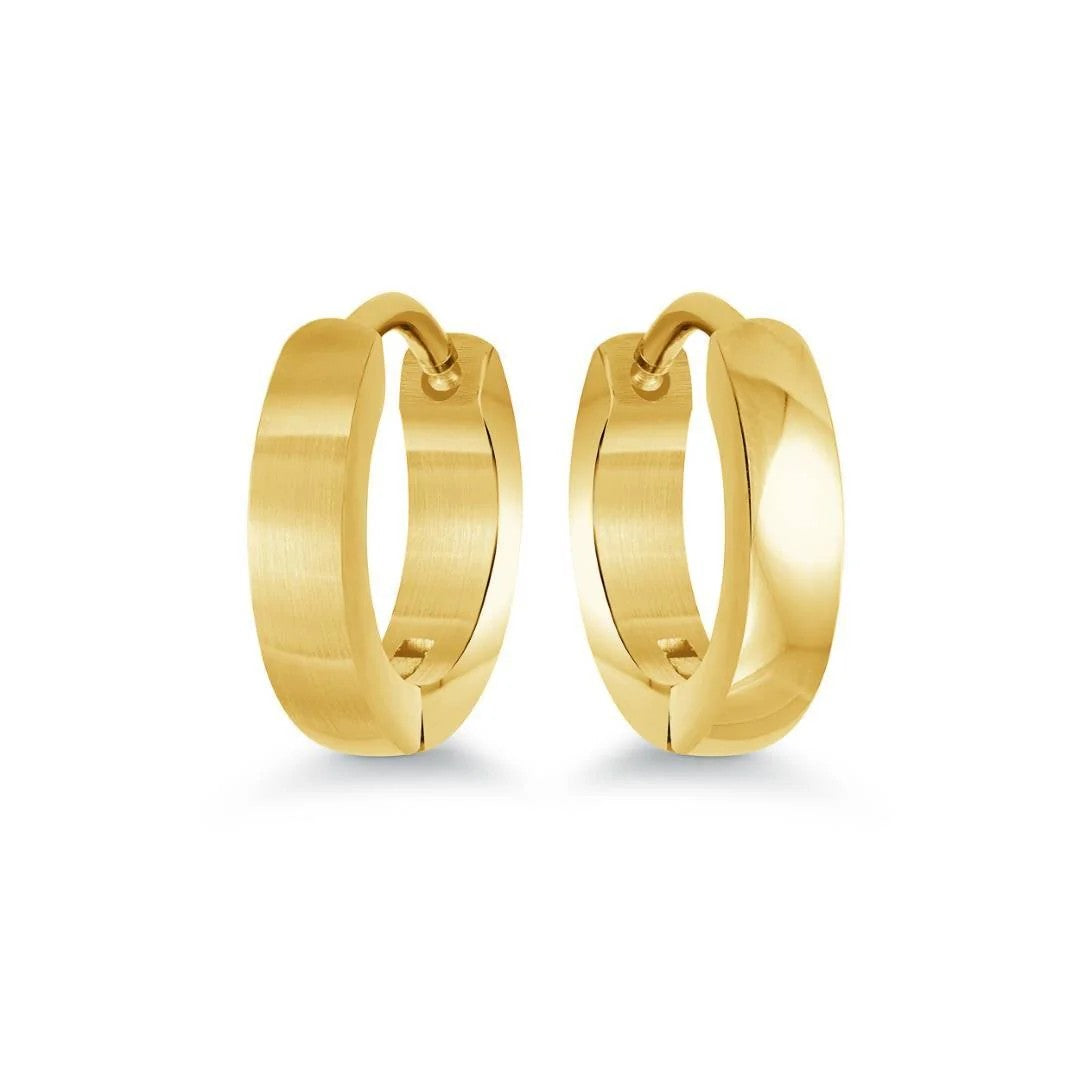 Veloria Stainless Steel Gold IP PLated 10mm Mini Huggies Earrings.