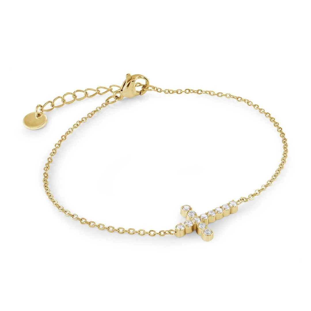 Veloria Stainless steel 7.25" C.z Cross Bracelet.