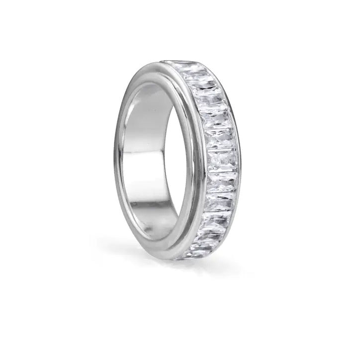 "Clarity" Meditation Ring- Sterling Silver C.Z. Ring. Size 8.