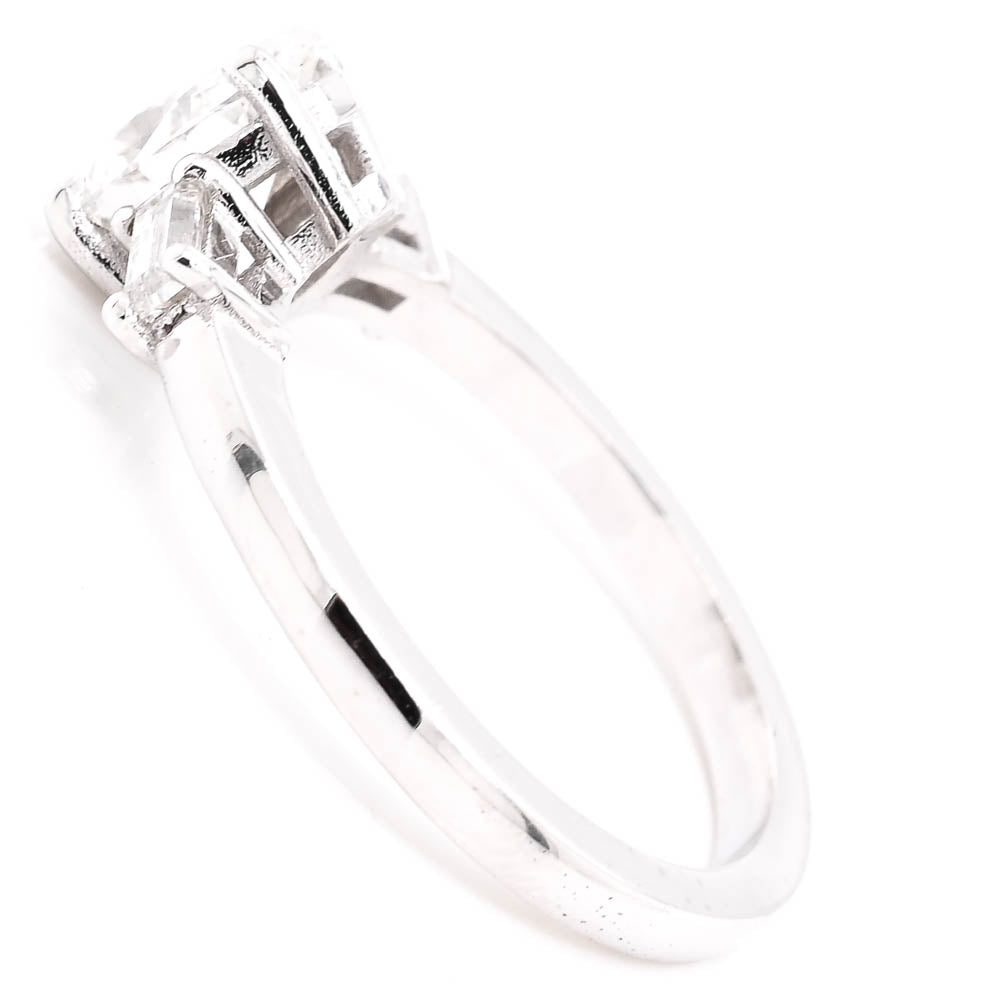 14KT White Gold 1.23CTW Pear Shape Diamond 3 Stone Engagement Ring.