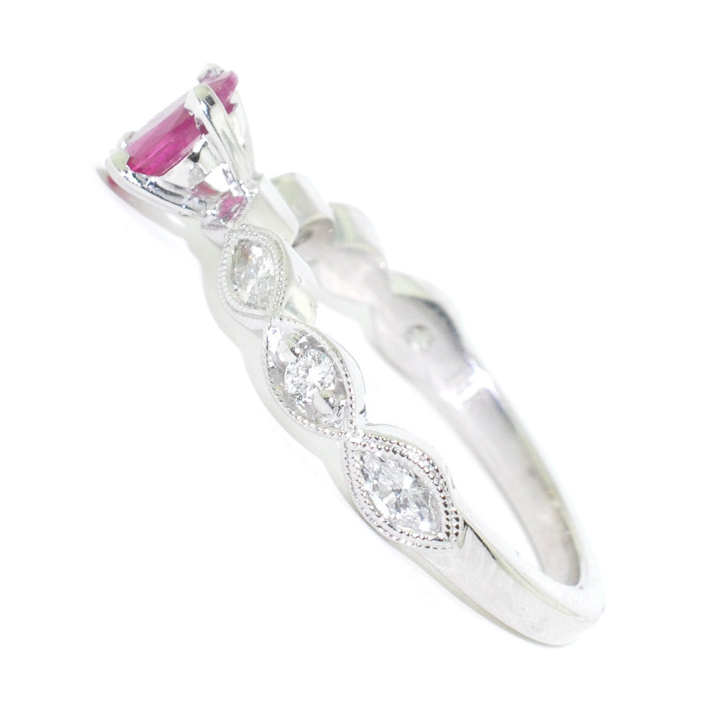 14KT White Gold 0.44CT Ruby and Diamond Ring.