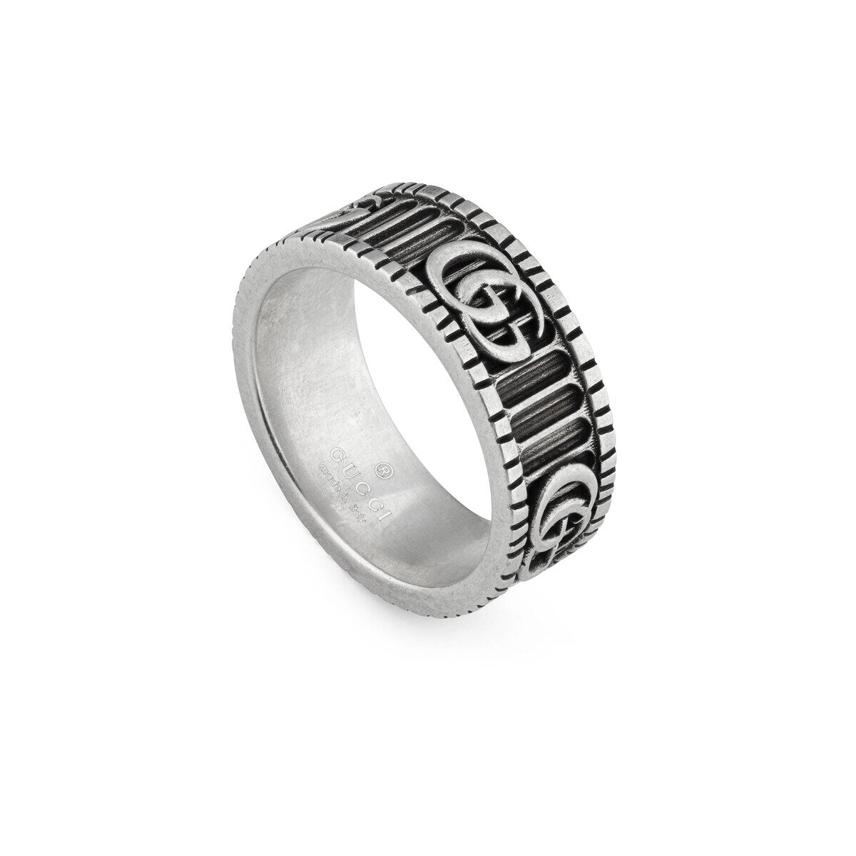 Gucci Sterling Silver Double G Ring. Band Width: 8mm Size: 7.50