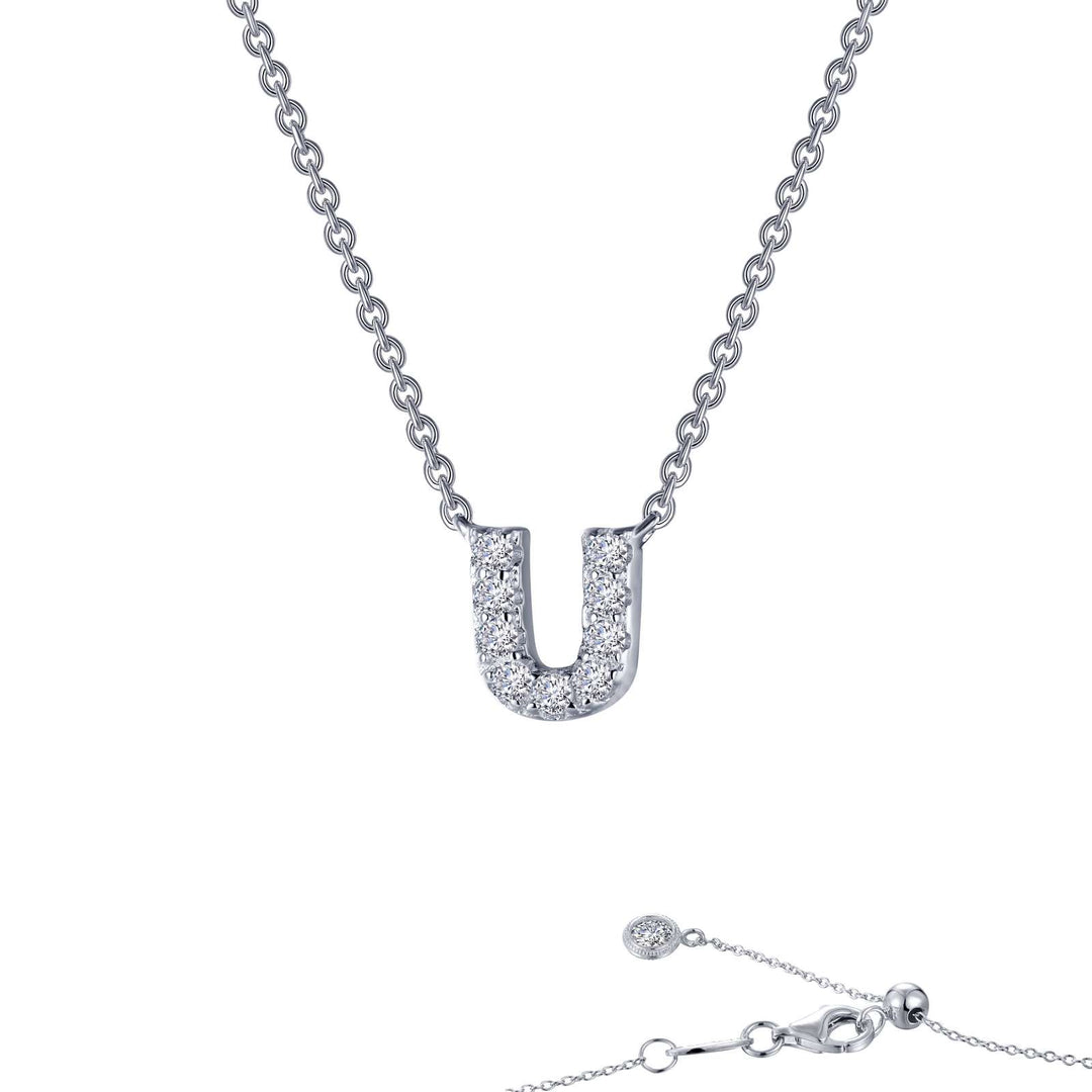 LAfonn Sterling silver C.Z Letter U Initial Necklace.