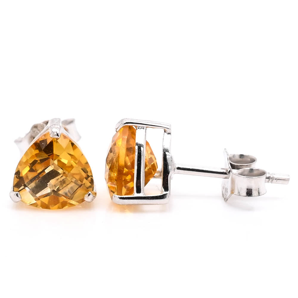 14KT Yellow Gold Trillion shape Citrine Stud Earrings