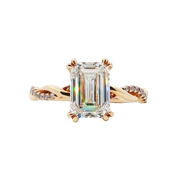14KT Yellow Gold 2.12CTW Emerald Shape LAB Created Diamond Accent Engagement Ring.