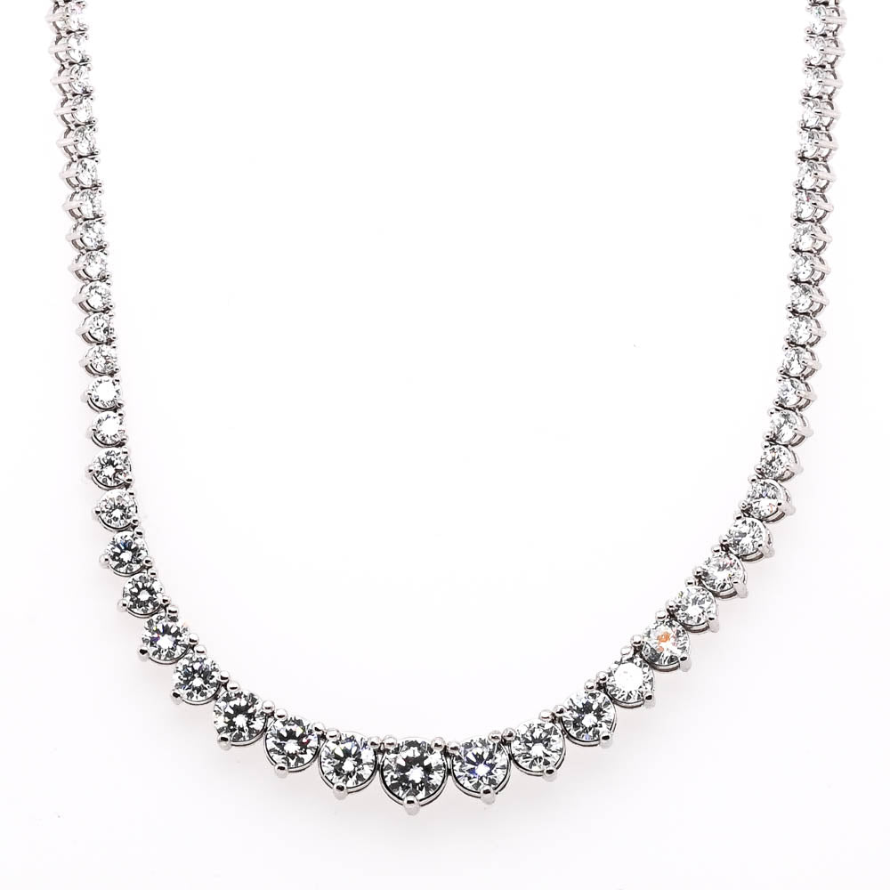 14KT White Gold 17.5" 8.46CTW  VS-SI G-H Rround Brilliant Lab Grown Graduated Diamond Necklace.