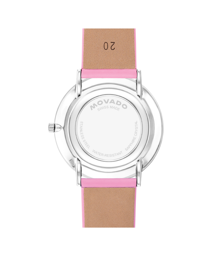 Movado Museum Classic watch, 40 mm stainless steel case, round black dial with 11 diamond markers (0.043 t.c.w.) and silver-toned dot and hands, stainless steel link bracelet with deployment clasp.