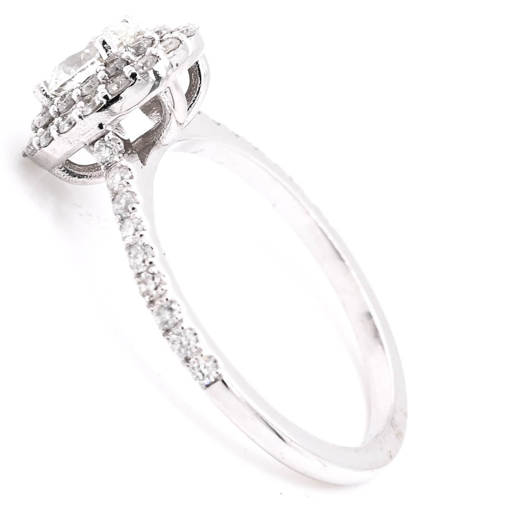 14KT White Gold 1.00CTW Oval Shape Diamond Double Halo Set Engagement Ring.
